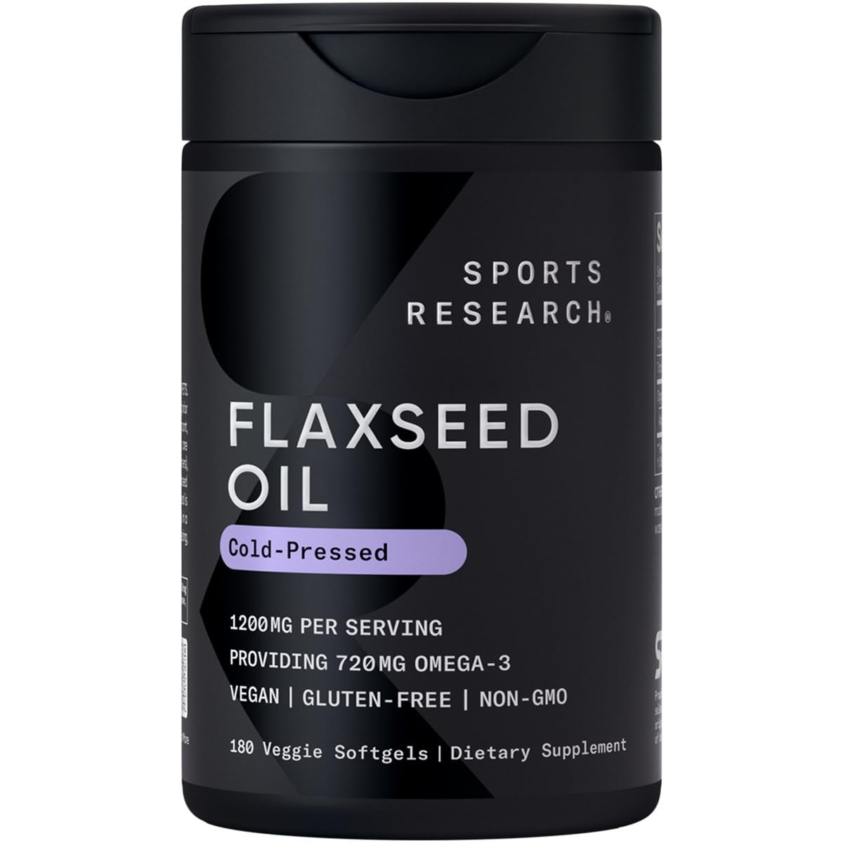 Sports Research® Vegan Flaxseed Oil (1200mg) Herbal Supplement with Plant-Based ALA Omega 3 - Vegan Certified & Non-GMO Verified - Gluten, Soy & Carrageenan Free (180 Veggie Softgels) - dailyvitalstore