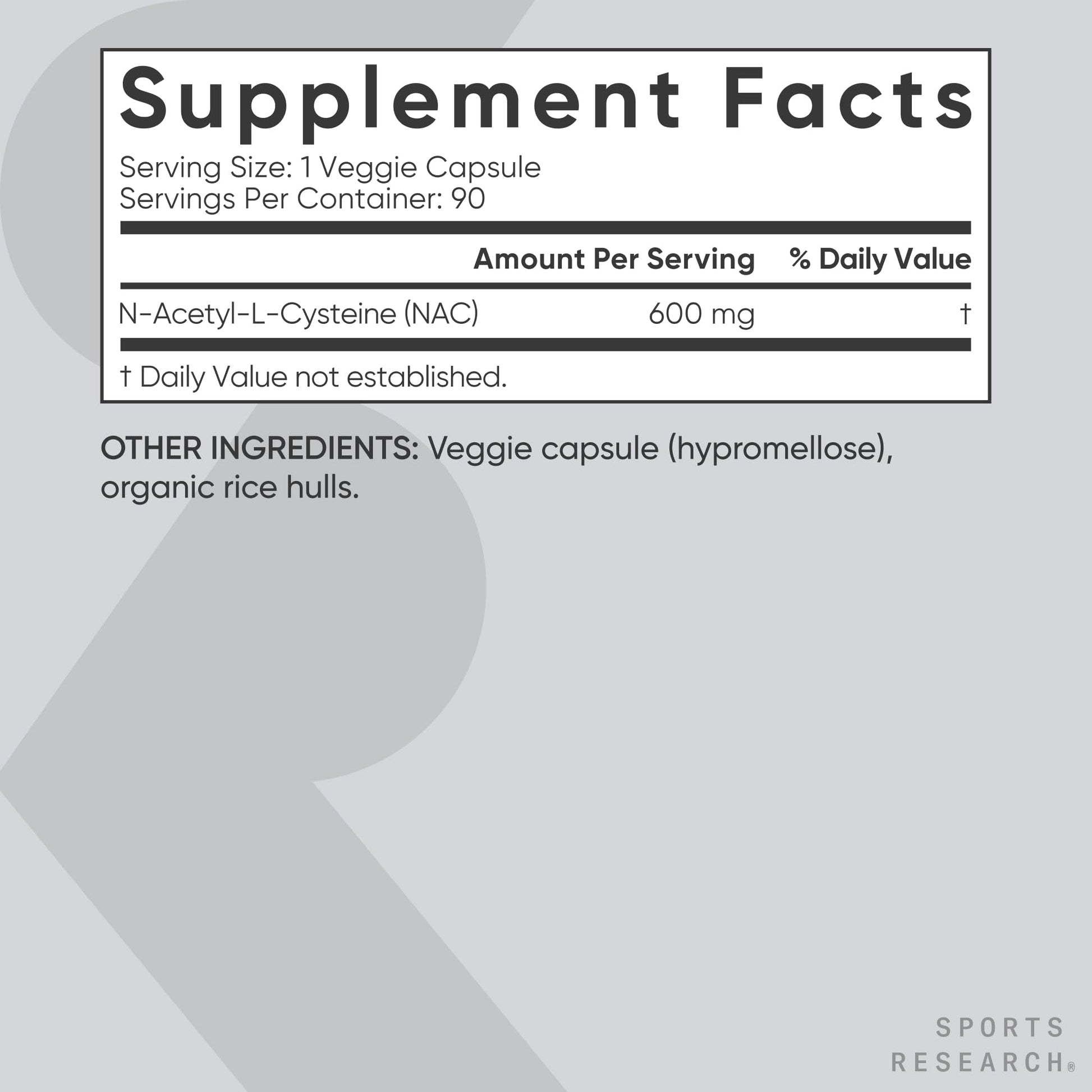 Sports Research Vegan NAC Supplement (N-Acetyl Cysteine) 600 mg - Supports Antioxidant Activity - NAC 600 mg - Non-GMO - 90 Capsules for Adults Daily Use - dailyvitalstore
