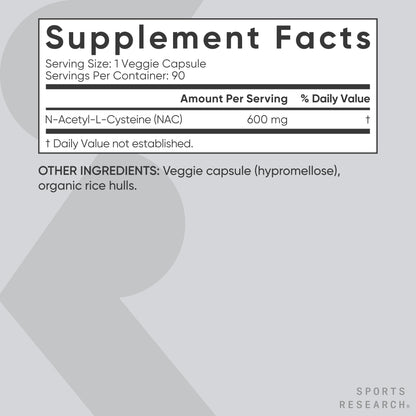 Sports Research Vegan NAC Supplement (N-Acetyl Cysteine) 600 mg - Supports Antioxidant Activity - NAC 600 mg - Non-GMO - 90 Capsules for Adults Daily Use - dailyvitalstore