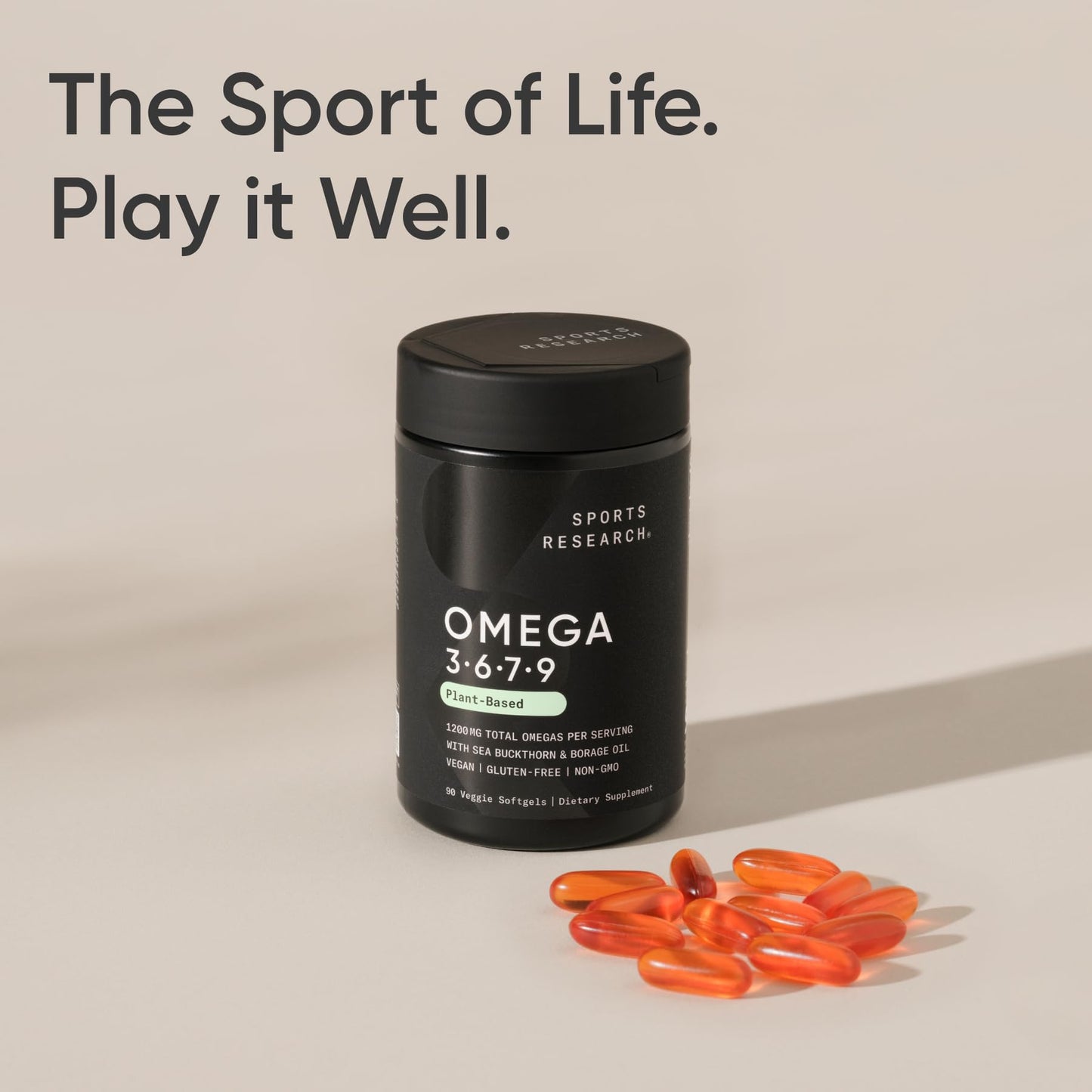 Sports Research® Vegan Omega 3-6-7-9 - 1200 mg of Multi-Spectrum Omega Fatty Acids Certified Non-GMO Formula with Sea Buckthorn & Borage Oil - 90 Veggie Softgels - dailyvitalstore