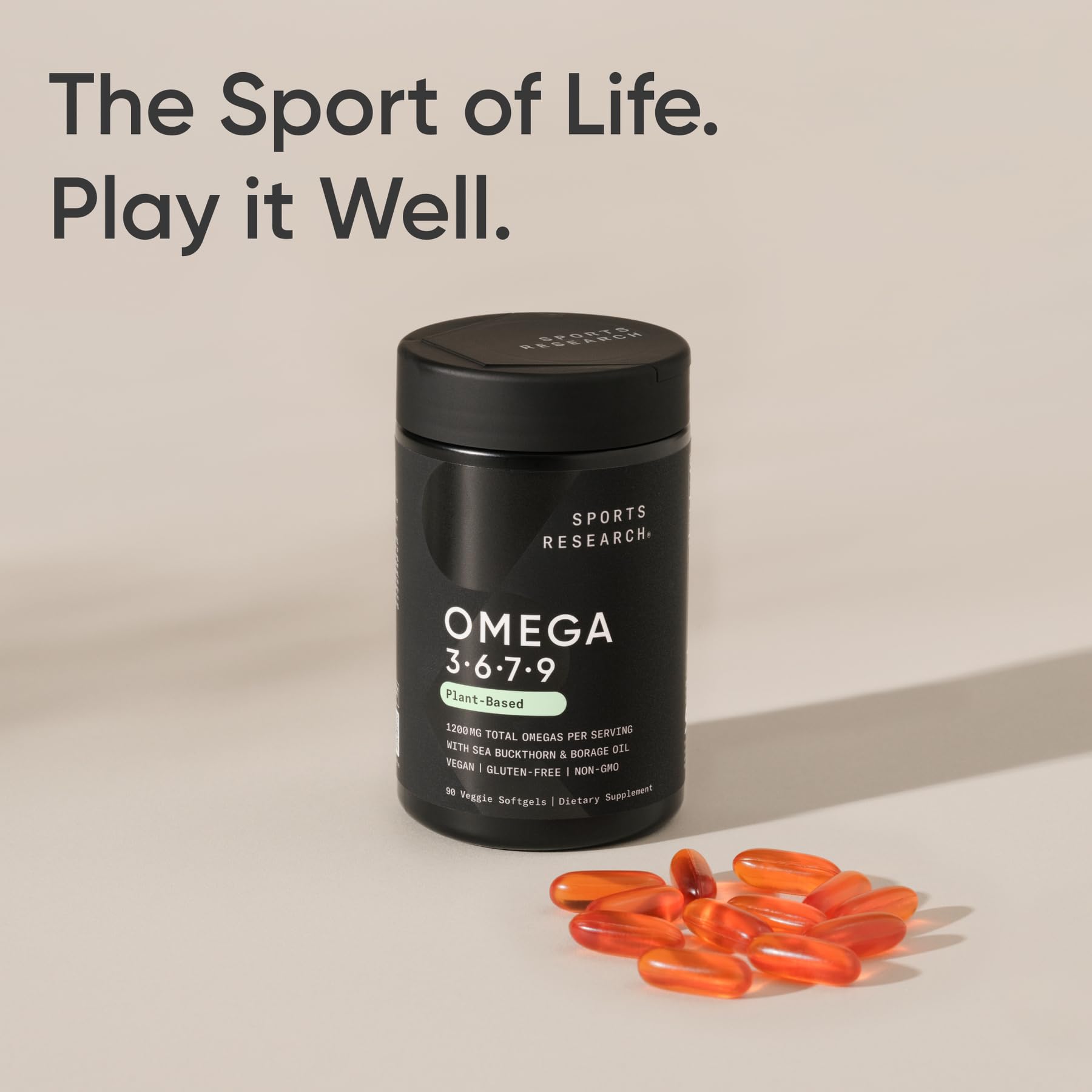 Sports Research® Vegan Omega 3-6-7-9 - 1200 mg of Multi-Spectrum Omega Fatty Acids Certified Non-GMO Formula with Sea Buckthorn & Borage Oil - 90 Veggie Softgels - dailyvitalstore