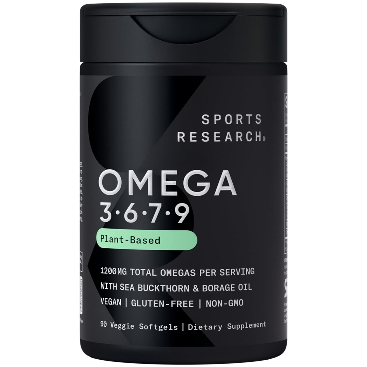 Sports Research® Vegan Omega 3-6-7-9 - 1200 mg of Multi-Spectrum Omega Fatty Acids Certified Non-GMO Formula with Sea Buckthorn & Borage Oil - 90 Veggie Softgels - dailyvitalstore
