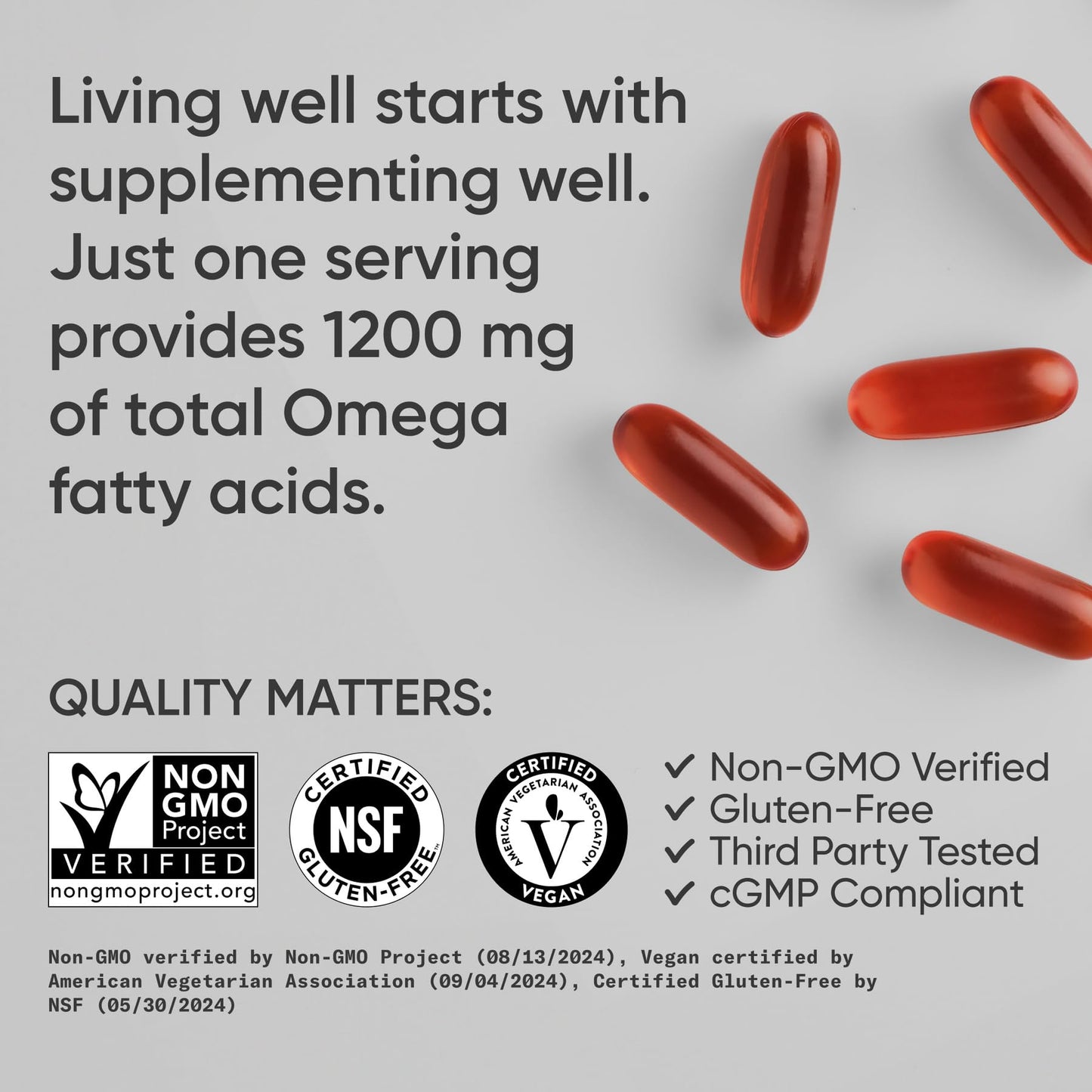 Sports Research® Vegan Omega 3-6-7-9 - 1200 mg of Multi-Spectrum Omega Fatty Acids Certified Non-GMO Formula with Sea Buckthorn & Borage Oil - 90 Veggie Softgels - dailyvitalstore