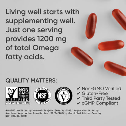 Sports Research® Vegan Omega 3-6-7-9 - 1200 mg of Multi-Spectrum Omega Fatty Acids Certified Non-GMO Formula with Sea Buckthorn & Borage Oil - 90 Veggie Softgels - dailyvitalstore