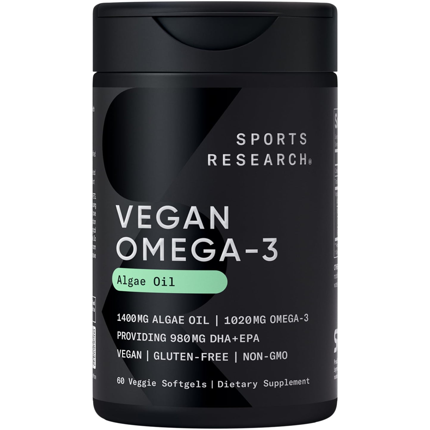 Sports Research Vegan Omega-3 Fish Oil Alternative from Algae Oil - Highest Levels of Vegan DHA & EPA Fatty Acids | Non-GMO Tested & Vegan Certified - 60 Veggie Softgels (Carrageenan Free) - dailyvitalstore