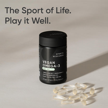 Sports Research Vegan Omega-3 Fish Oil Alternative from Algae Oil - Highest Levels of Vegan DHA & EPA Fatty Acids | Non-GMO Tested & Vegan Certified - 60 Veggie Softgels (Carrageenan Free) - dailyvitalstore