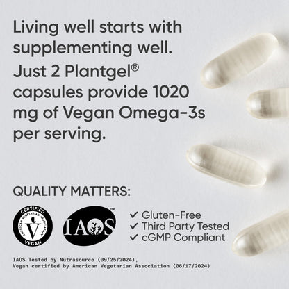 Sports Research Vegan Omega-3 Fish Oil Alternative from Algae Oil - Highest Levels of Vegan DHA & EPA Fatty Acids | Non-GMO Tested & Vegan Certified - 60 Veggie Softgels (Carrageenan Free) - dailyvitalstore