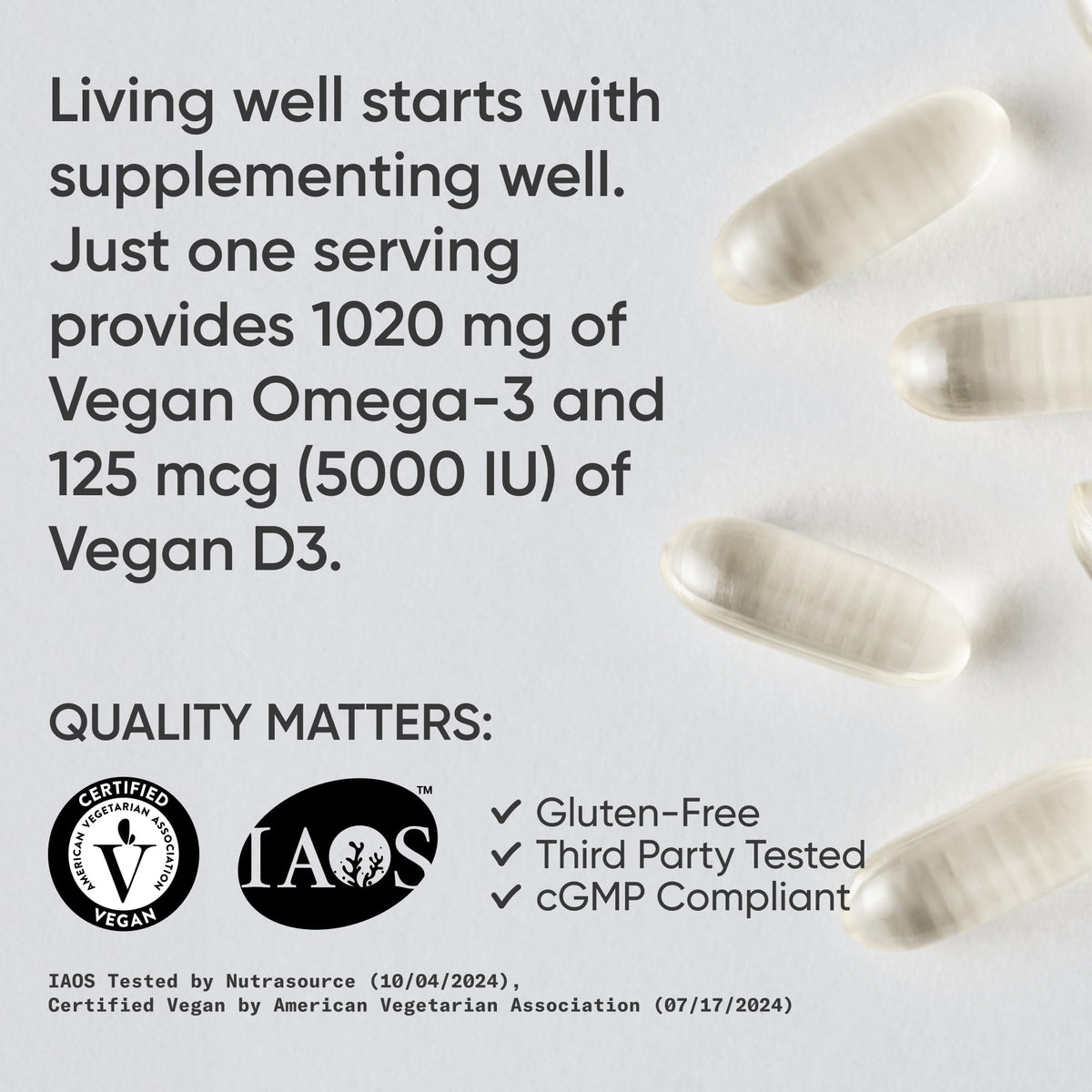 Sports Research Vegan Omega-3 with Vitamin D3 Softgels - 1020mg Omega-3 & 5000iu D3 Supplement - Fish Oil Alternative with Vitamin D Plant-Based Support from Algae Oil - 60 Veggie Softgels for Adults - dailyvitalstore