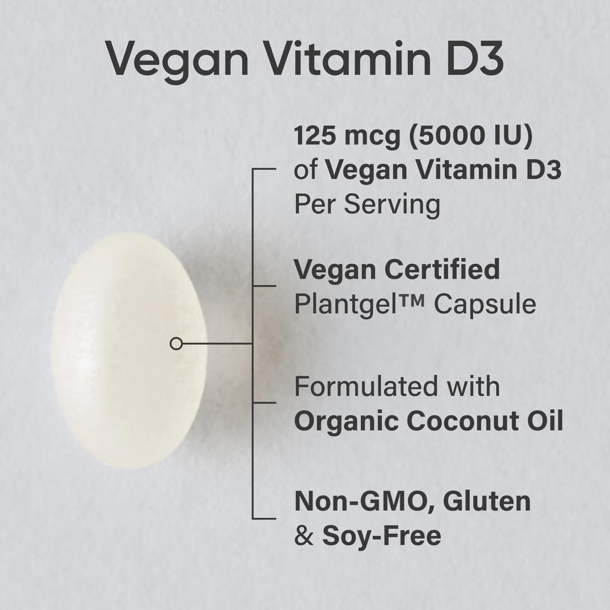 Sports Research Vegan Vitamin D3 5000IU (125 mcg) with Coconut Oil | 100% Plant-Based Vitamin D for Bone, Joint & Immune Support | Carrageenan Free, Vegan Certified & Non-GMO Verified (60 Softgels) - dailyvitalstore