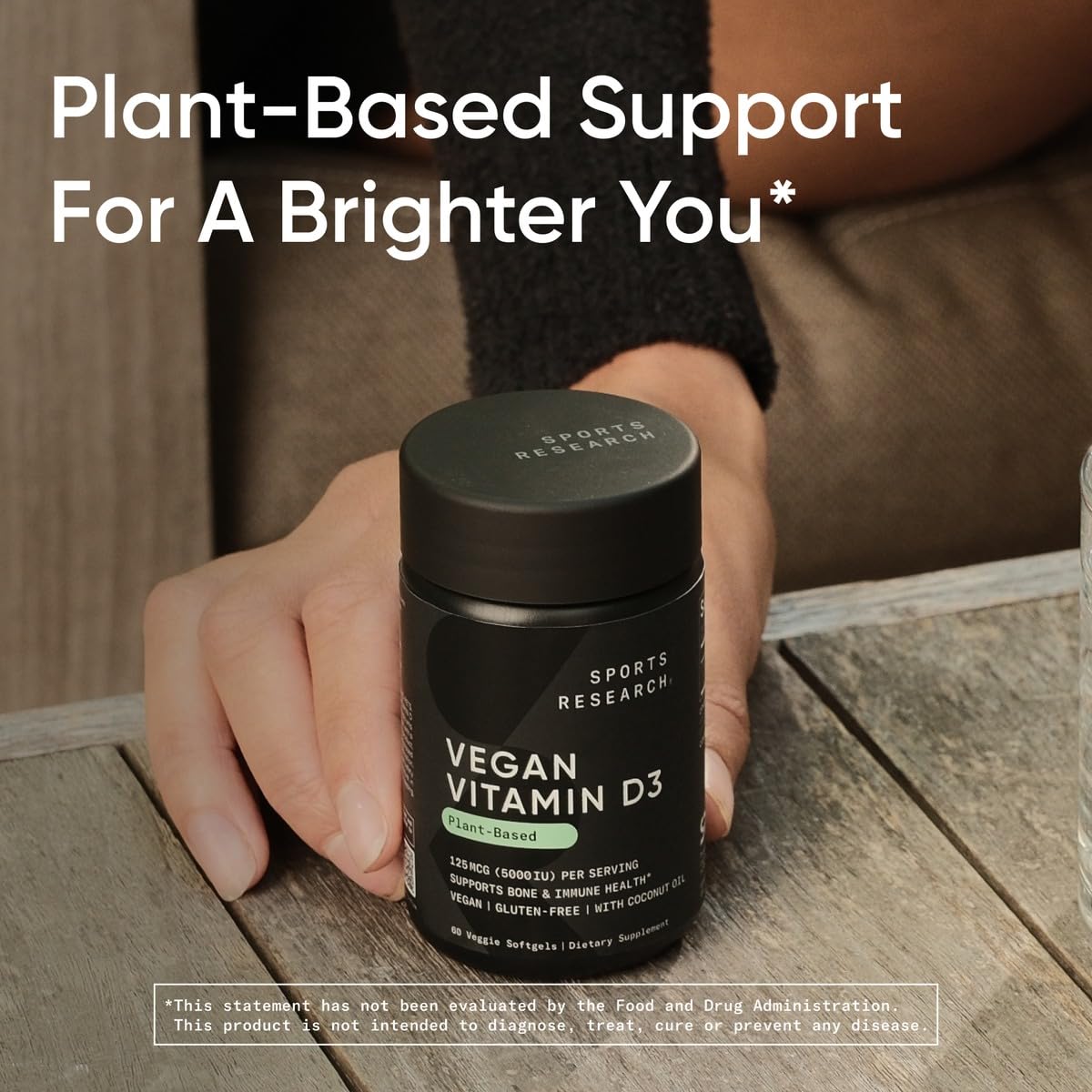 Sports Research Vegan Vitamin D3 5000IU (125 mcg) with Coconut Oil | 100% Plant-Based Vitamin D for Bone, Joint & Immune Support | Carrageenan Free, Vegan Certified & Non-GMO Verified (60 Softgels) - dailyvitalstore