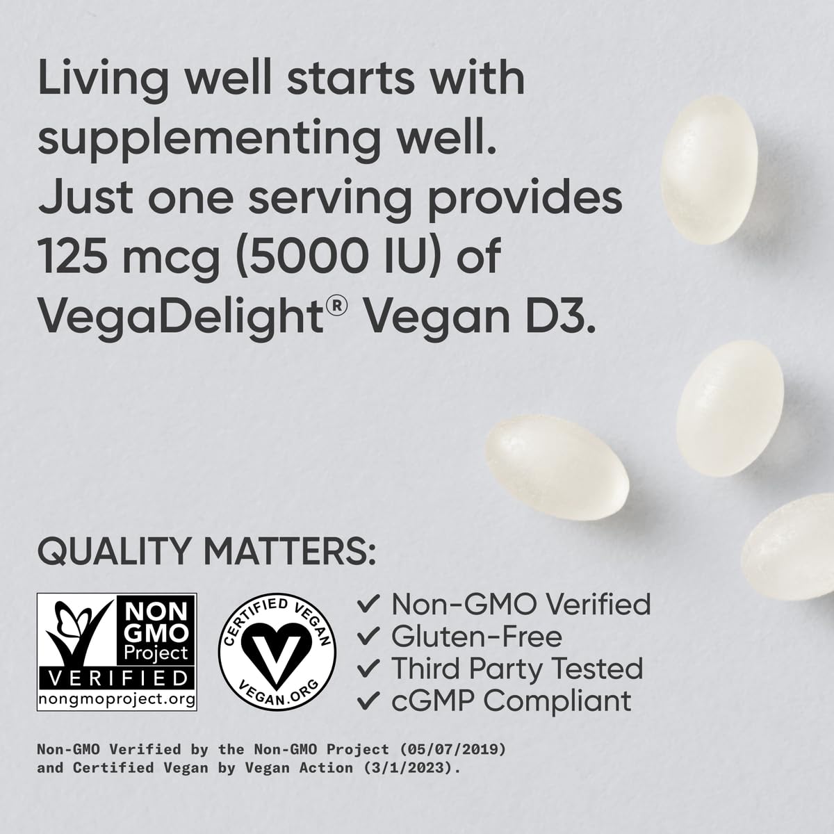 Sports Research Vegan Vitamin D3 5000IU (125 mcg) with Coconut Oil | 100% Plant-Based Vitamin D for Bone, Joint & Immune Support | Carrageenan Free, Vegan Certified & Non-GMO Verified (60 Softgels) - dailyvitalstore