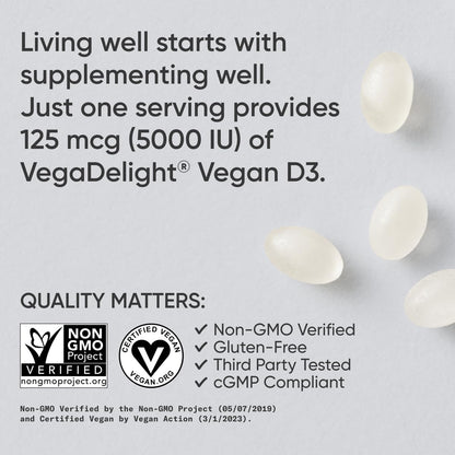 Sports Research Vegan Vitamin D3 5000IU (125 mcg) with Coconut Oil | 100% Plant-Based Vitamin D for Bone, Joint & Immune Support | Carrageenan Free, Vegan Certified & Non-GMO Verified (60 Softgels) - dailyvitalstore