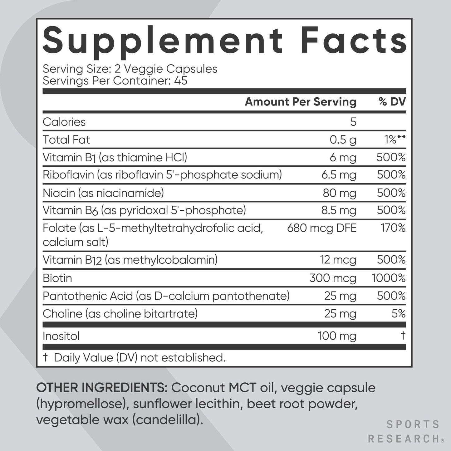 Sports Research Vitamin B-Complex - Full Spectrum of B Vitamins - 90 Liquid Veggie Capsules - dailyvitalstore