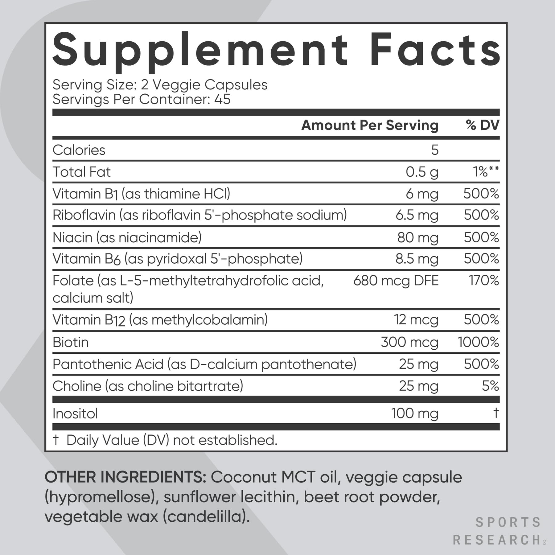 Sports Research Vitamin B-Complex - Full Spectrum of B Vitamins - 90 Liquid Veggie Capsules - dailyvitalstore