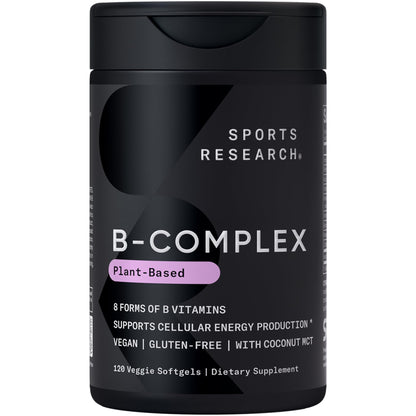 Sports Research® Vitamin B-Complex - Full Spectrum of B Vitamins with Methylated B12 & Folate - Gluten Free · Plant-Based · Non-GMO · Vegan-Friendly Formula - 120 Veggie Softgels - dailyvitalstore
