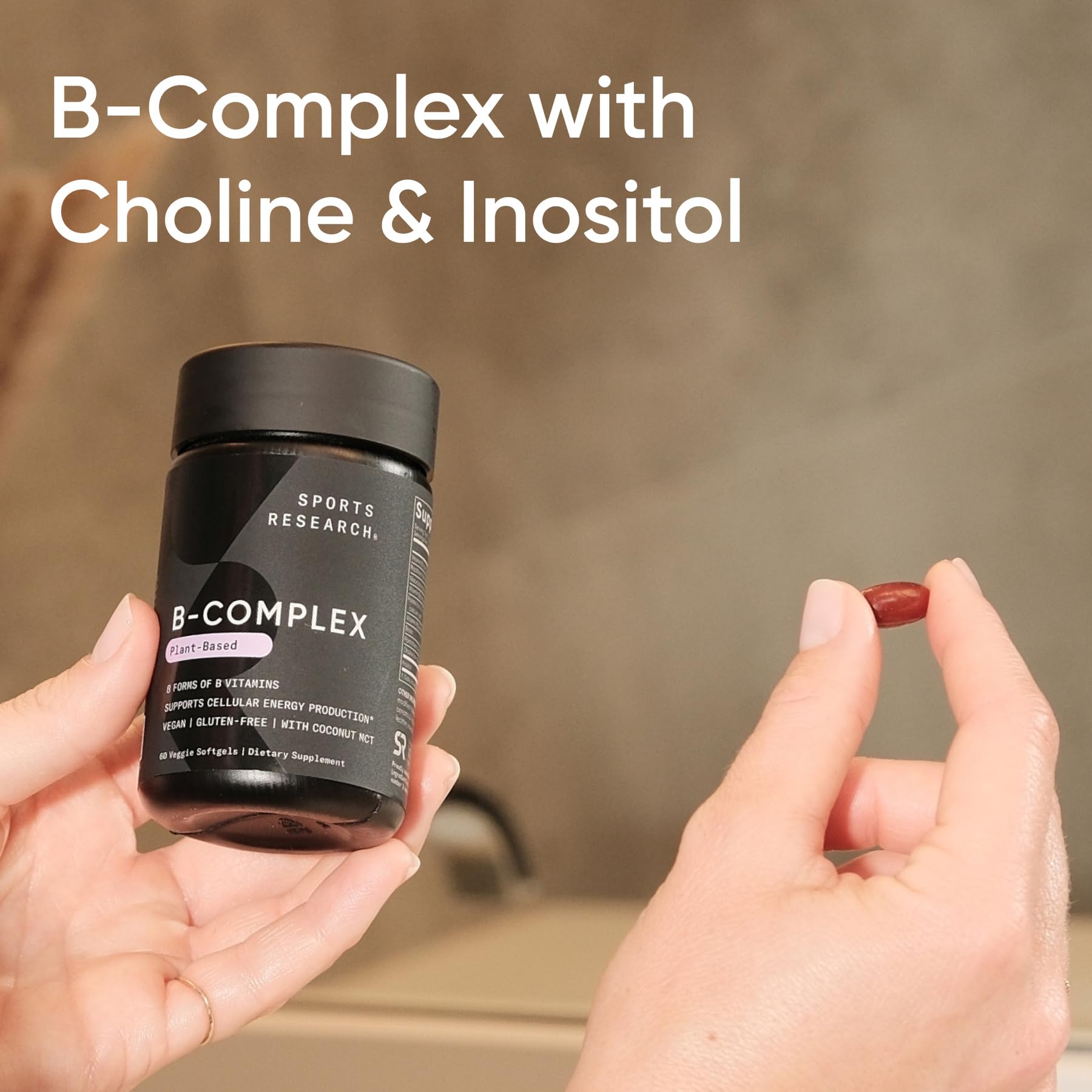 Sports Research® Vitamin B-Complex - Full Spectrum of B Vitamins with Methylated B12 & Folate - Gluten Free · Plant-Based · Non-GMO · Vegan-Friendly Formula - 120 Veggie Softgels - dailyvitalstore