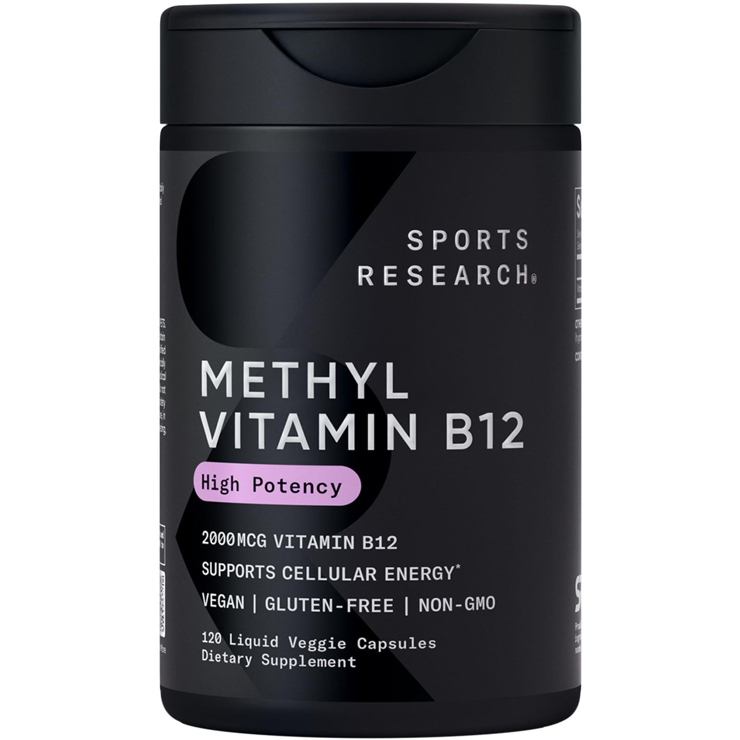 Sports Research® Vitamin B12 as Methylcobalamin 2000mcg - Plant Based B12 w/Coconut MCT Oil for Energy Metabolism Support - Vegan Certified · Non-GMO · Gluten Free - 120 Liquid Caps - dailyvitalstore
