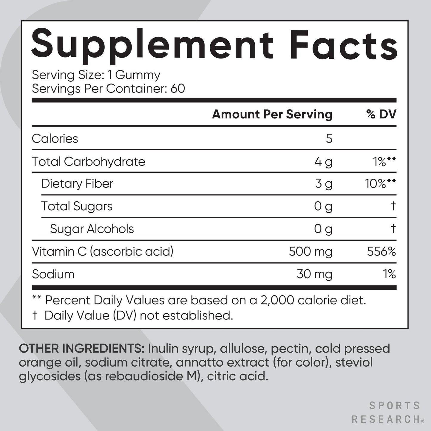 Sports Research­® Vitamin C Gummies | 500 mg Vitamin C | Sugar Free, Gelatin Free, Vegan Certified & Non-GMO Tested | Immune & Antioxidant Support 60 Gummies - dailyvitalstore