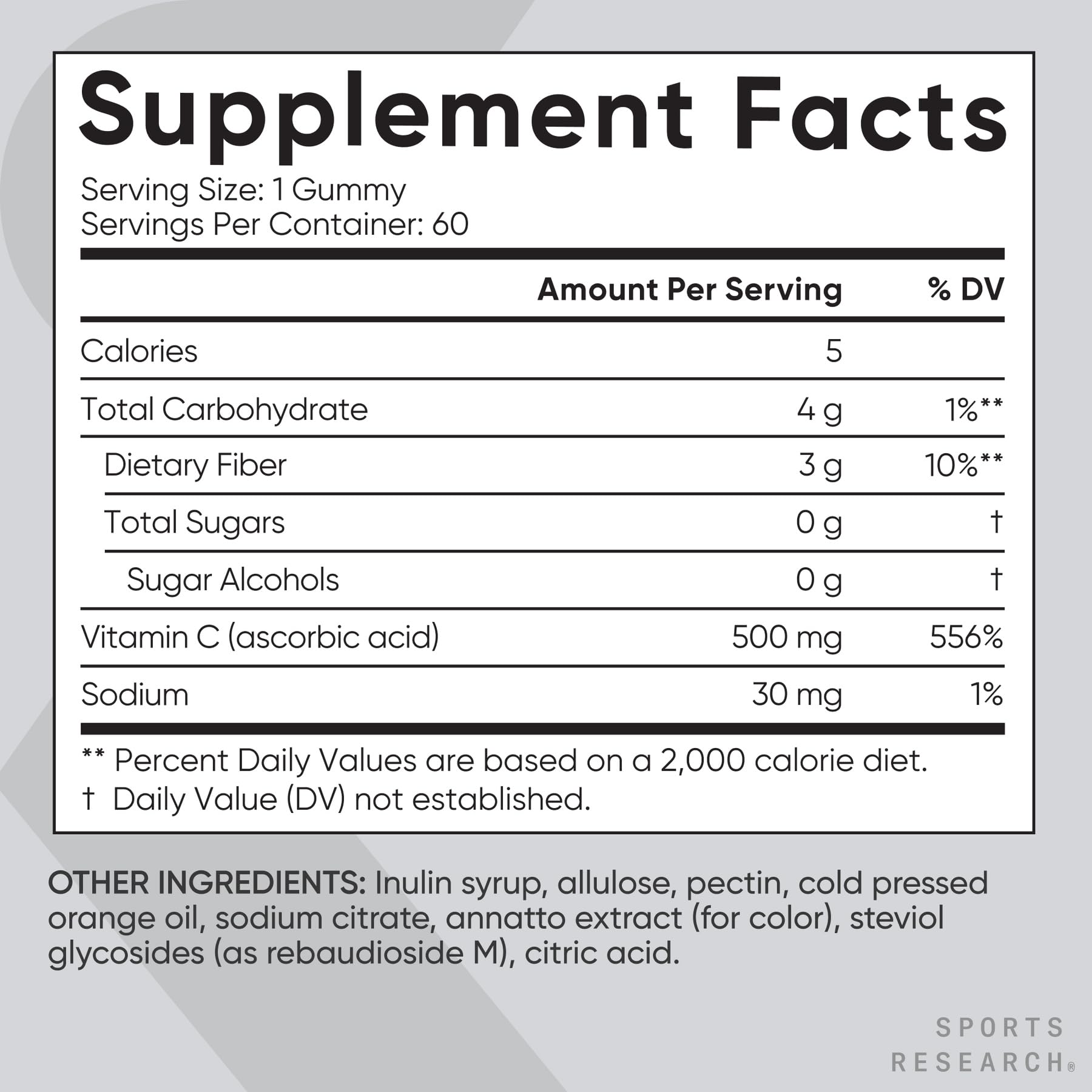 Sports Research­® Vitamin C Gummies | 500 mg Vitamin C | Sugar Free, Gelatin Free, Vegan Certified & Non-GMO Tested | Immune & Antioxidant Support 60 Gummies - dailyvitalstore