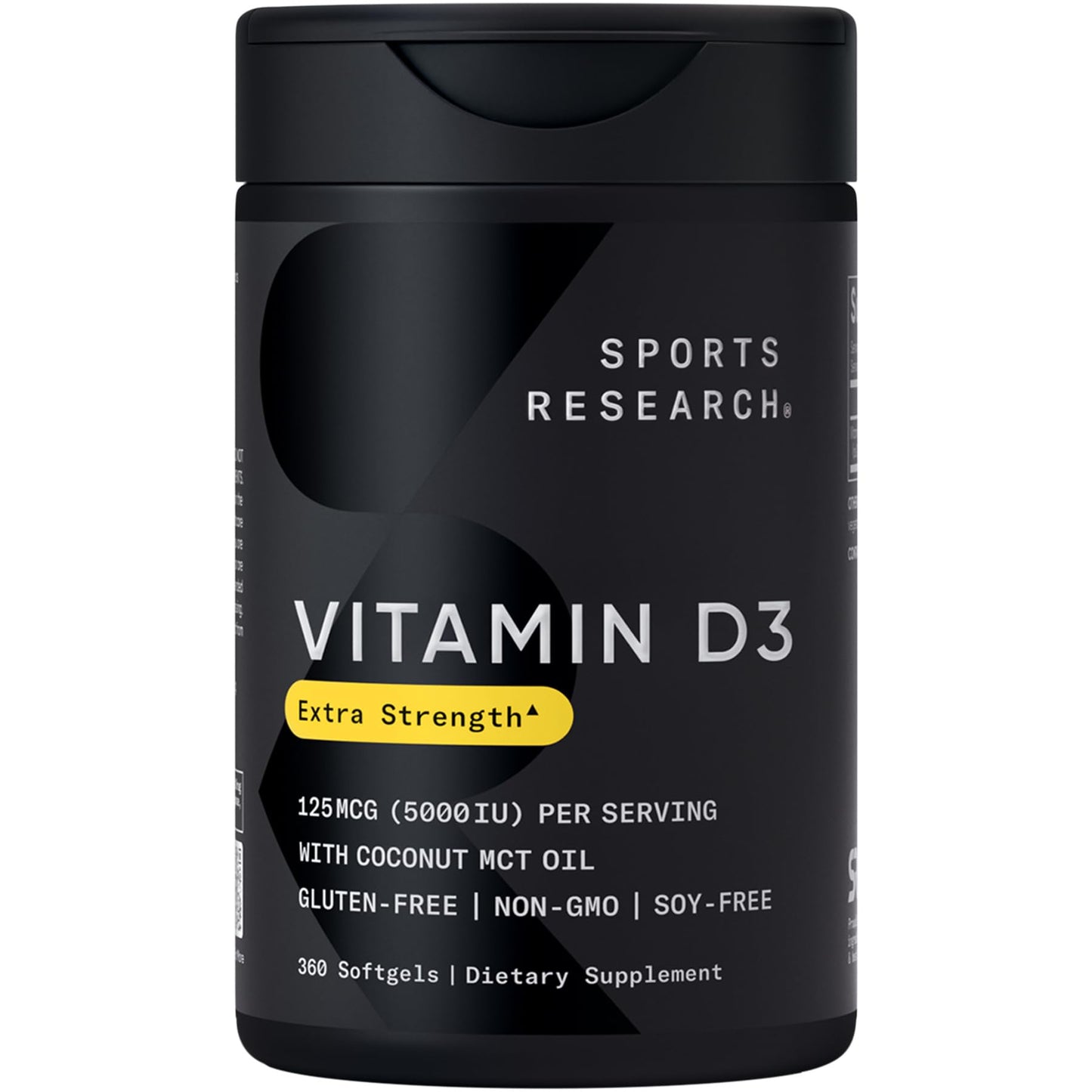 Sports Research Vitamin D3 5000 IU with Coconut MCT Oil - High Potency Vitamin D Supplement for Immune & Bone Support - Non-GMO Verified, Gluten & Soy Free – 125mcg, 360 Liquid Softgels - dailyvitalstore