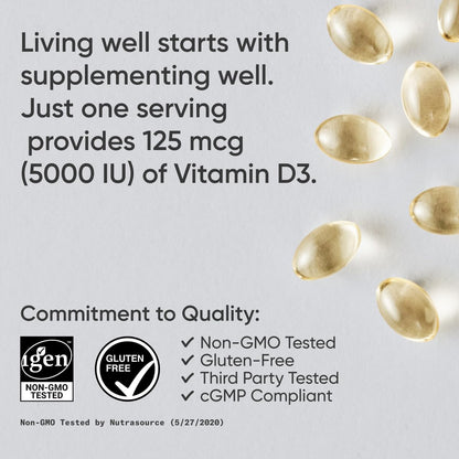 Sports Research Vitamin D3 5000 IU with Coconut MCT Oil - High Potency Vitamin D Supplement for Immune & Bone Support - Non-GMO Verified, Gluten & Soy Free – 125mcg, 360 Liquid Softgels - dailyvitalstore