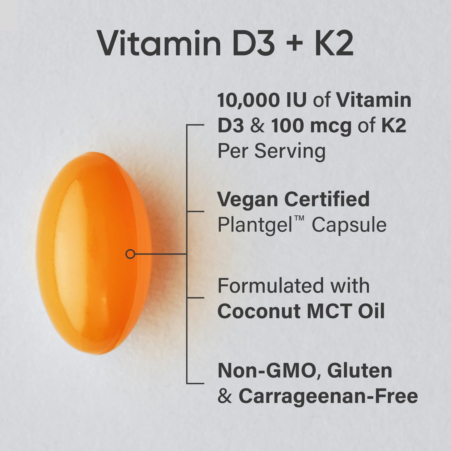 Sports Research® Vitamin D3 + K2 with 10,000iu of Plant-Based D3 & 100mcg of Vitamin K2 as MK-7 | Non-GMO Verified & Vegan Certified 60ct - dailyvitalstore