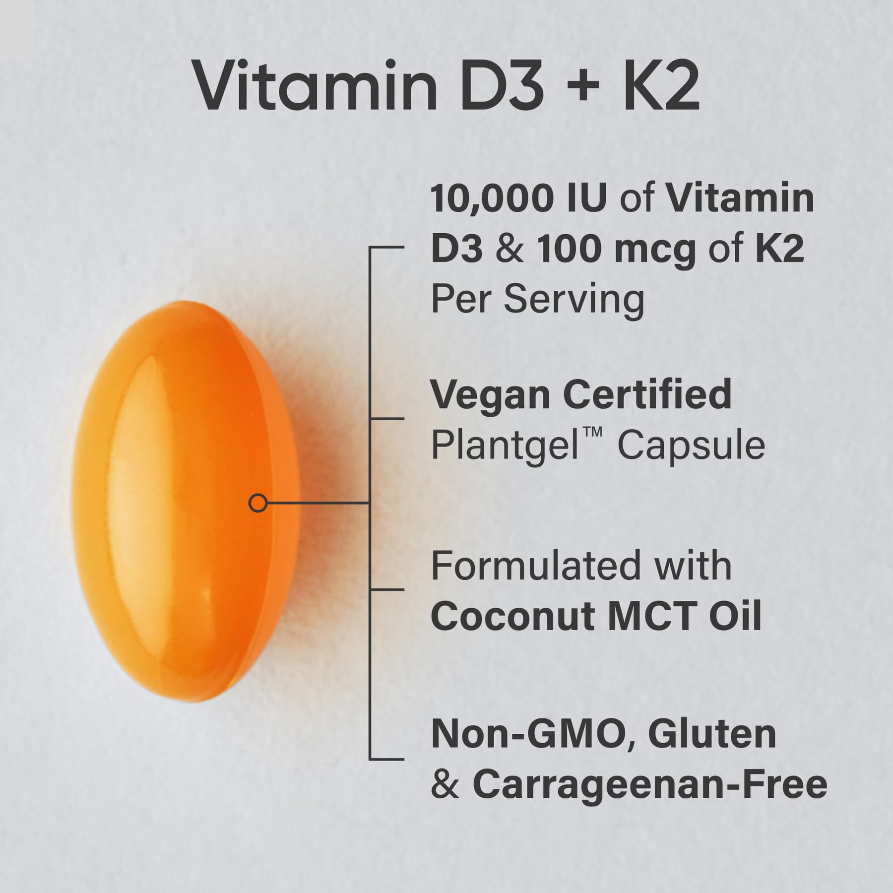 Sports Research® Vitamin D3 + K2 with 10,000iu of Plant-Based D3 & 100mcg of Vitamin K2 as MK-7 | Non-GMO Verified & Vegan Certified 60ct - dailyvitalstore