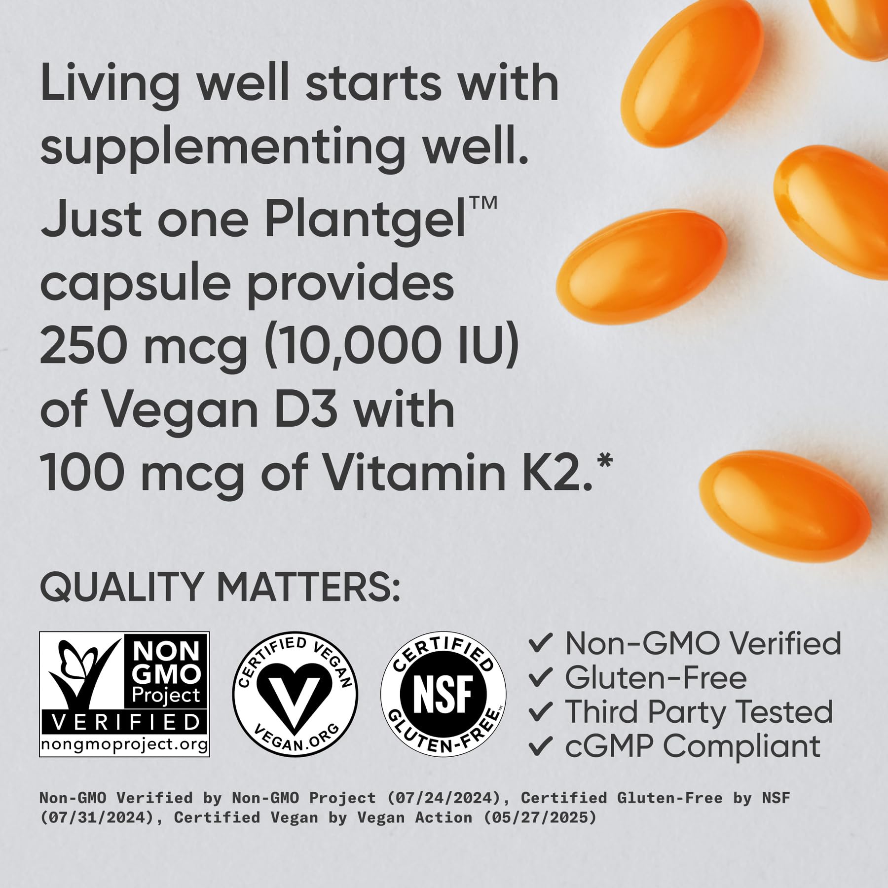 Sports Research® Vitamin D3 + K2 with 10,000iu of Plant-Based D3 & 100mcg of Vitamin K2 as MK-7 | Non-GMO Verified & Vegan Certified 60ct - dailyvitalstore