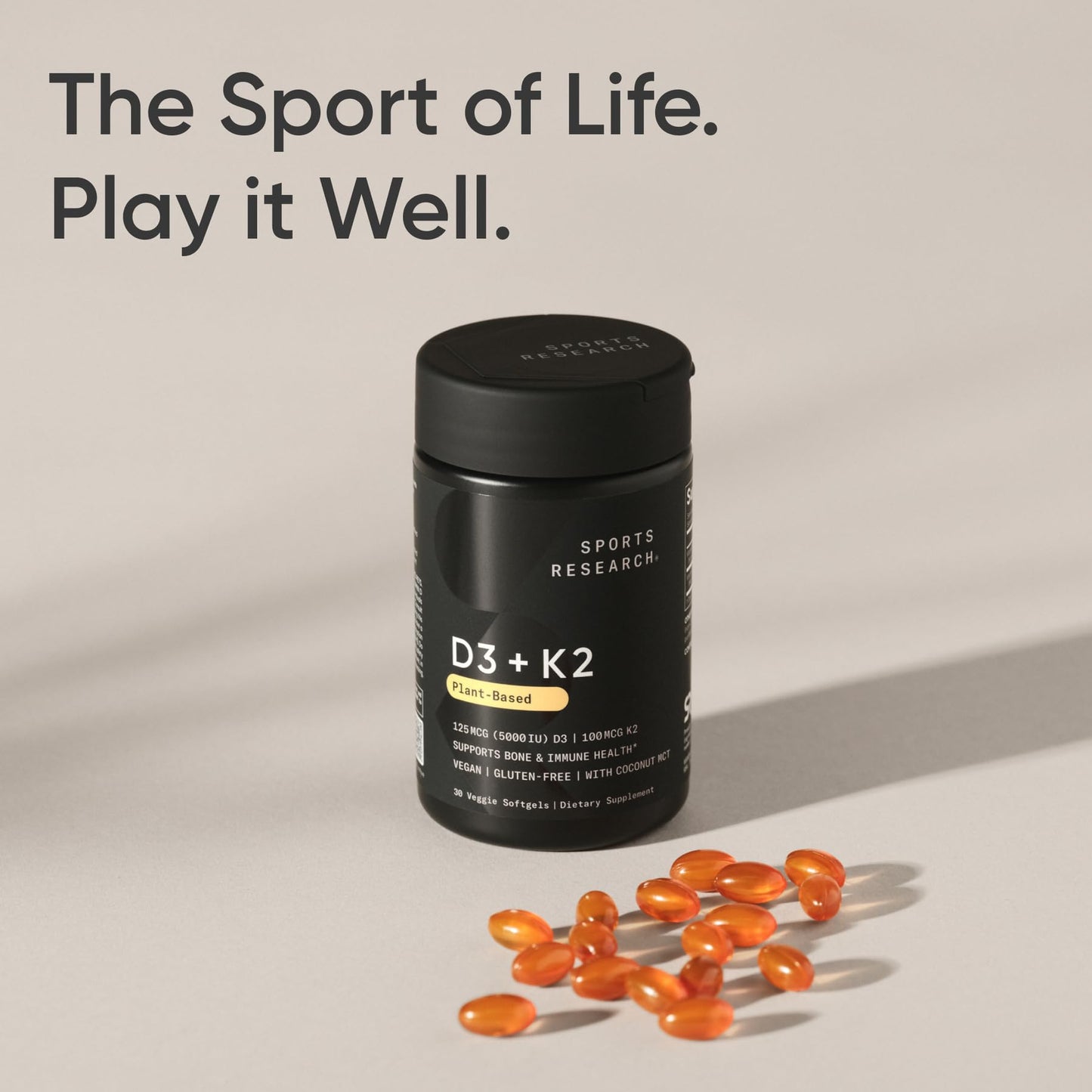 Sports Research® Vitamin D3 + K2 with 10,000iu of Plant-Based D3 & 100mcg of Vitamin K2 as MK-7 | Non-GMO Verified & Vegan Certified 60ct - dailyvitalstore