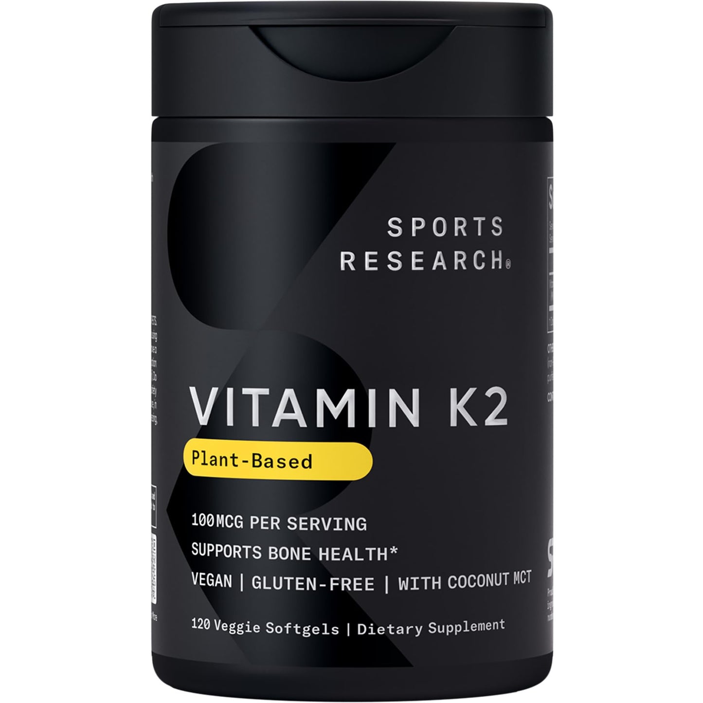 Sports Research Vitamin K2 as MK-7 100mcg with Coconut MCT Oil - 120 Veggie Softgels (4 Month Supply) Vegan Certified, Non-GMO Verified, Gluten & Soy Free - dailyvitalstore