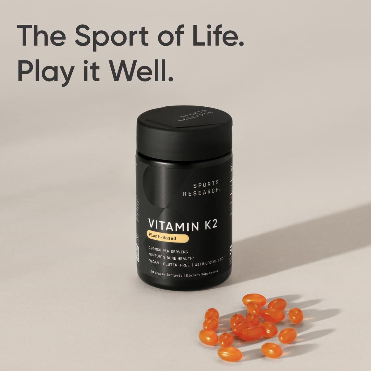Sports Research Vitamin K2 as MK-7 100mcg with Coconut MCT Oil - 120 Veggie Softgels (4 Month Supply) Vegan Certified, Non-GMO Verified, Gluten & Soy Free - dailyvitalstore