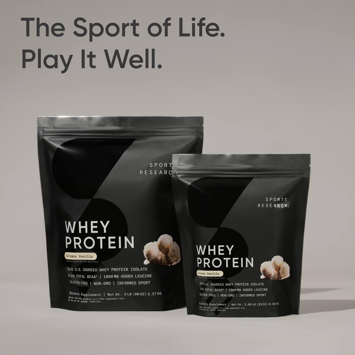 Sports Research Whey Protein Isolate - Sports Nutrition Protein Powder 25g per Serving - 2.06lb Bag Whey Protein - Vanilla Flavor - Bulk Protein Powder, 26 Servings - dailyvitalstore