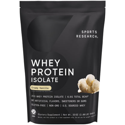 Sports Research Whey Protein Isolate - Sports Nutrition Protein Powder 25g per Serving - 2.06lb Bag Whey Protein - Vanilla Flavor - Bulk Protein Powder, 26 Servings - dailyvitalstore