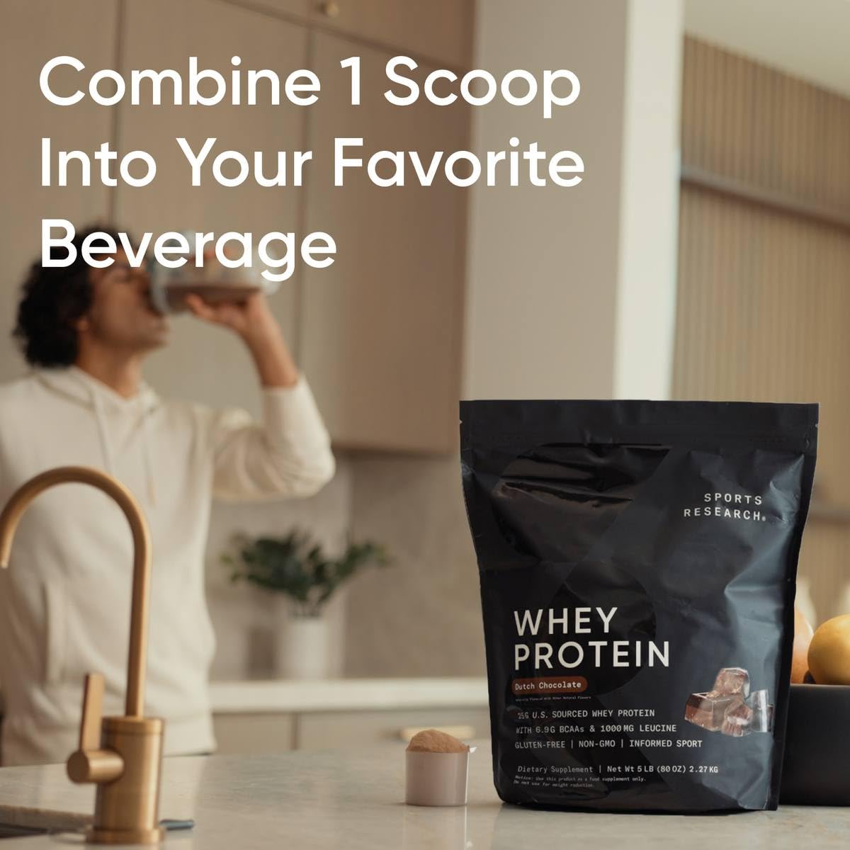 Sports Research Whey Protein Isolate - Sports Nutrition Protein Powder 25g per Serving - 2.06lb Bag Whey Protein - Vanilla Flavor - Bulk Protein Powder, 26 Servings - dailyvitalstore