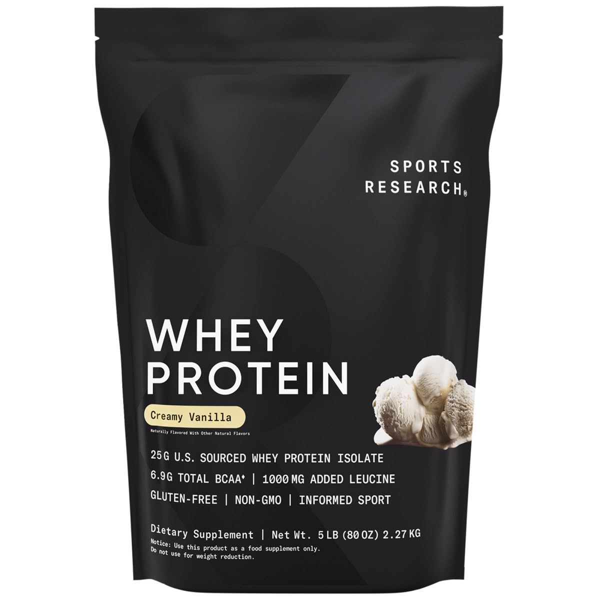 Sports Research Whey Protein Isolate - Sports Nutrition Protein Powder 25g per Serving - 5lb Bag Whey Protein - Vanilla Flavor - Bulk Protein Powder, 56 Servings - dailyvitalstore