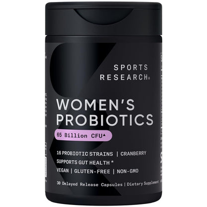 Sports Research Women's Probiotics with Prebiotics, 65 Billion CFU - Vegan Capsules for Gut Health & Digestive Support, Probiotics for Women with Cranberry - Non-GMO Verified & Gluten Free - 30 Count - dailyvitalstore