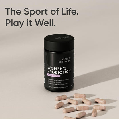 Sports Research Women's Probiotics with Prebiotics, 65 Billion CFU - Vegan Capsules for Gut Health & Digestive Support, Probiotics for Women with Cranberry - Non-GMO Verified & Gluten Free - 30 Count - dailyvitalstore