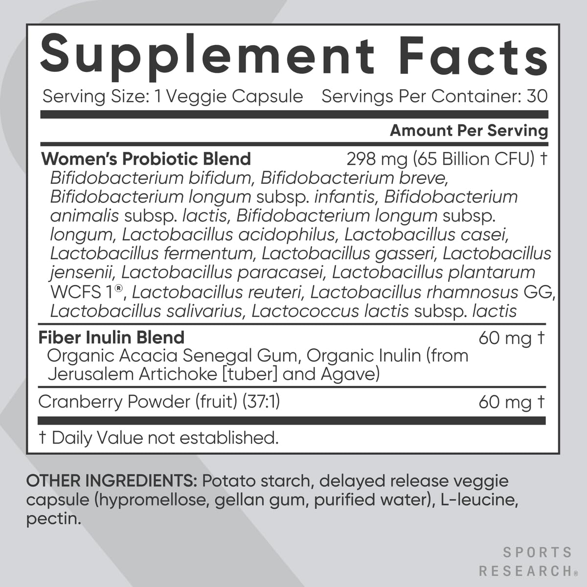 Sports Research Women's Probiotics with Prebiotics, 65 Billion CFU - Vegan Capsules for Gut Health & Digestive Support, Probiotics for Women with Cranberry - Non-GMO Verified & Gluten Free - 30 Count - dailyvitalstore