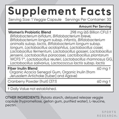 Sports Research Women's Probiotics with Prebiotics, 65 Billion CFU - Vegan Capsules for Gut Health & Digestive Support, Probiotics for Women with Cranberry - Non-GMO Verified & Gluten Free - 30 Count - dailyvitalstore