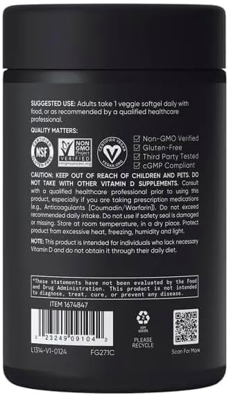 Sports Vitamin D3 K2 with 5000iu of Plant-Based D3 & 100mcg of Vitamin K2 as MK-7, Non-GMO Verified & Vegan Certified - 160 Liquid Softgels - Pack1 - dailyvitalstore