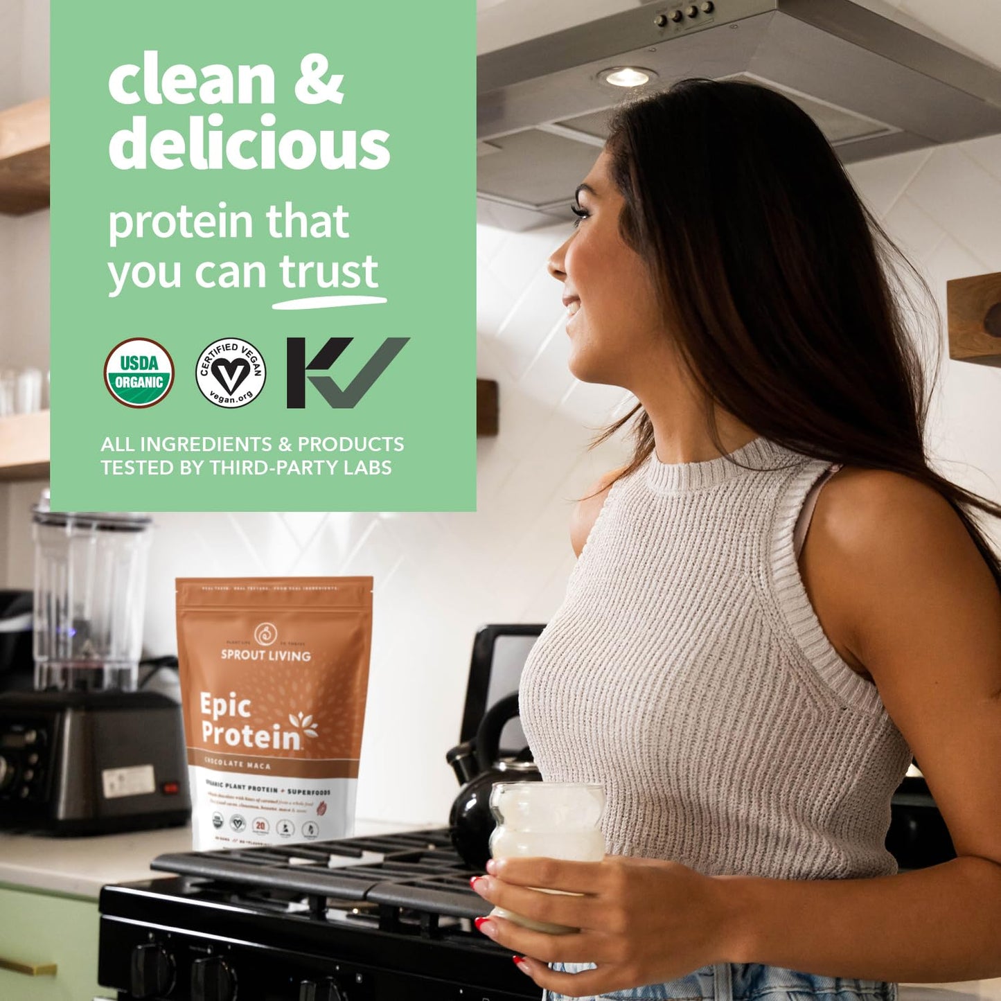 Sprout Living Epic Protein, Plant Based Protein & Superfoods Powder, Chocolate Maca Powder | 20 Grams Organic Protein Powder, Vegan, Non Dairy, Non-GMO, Gluten Free - dailyvitalstore