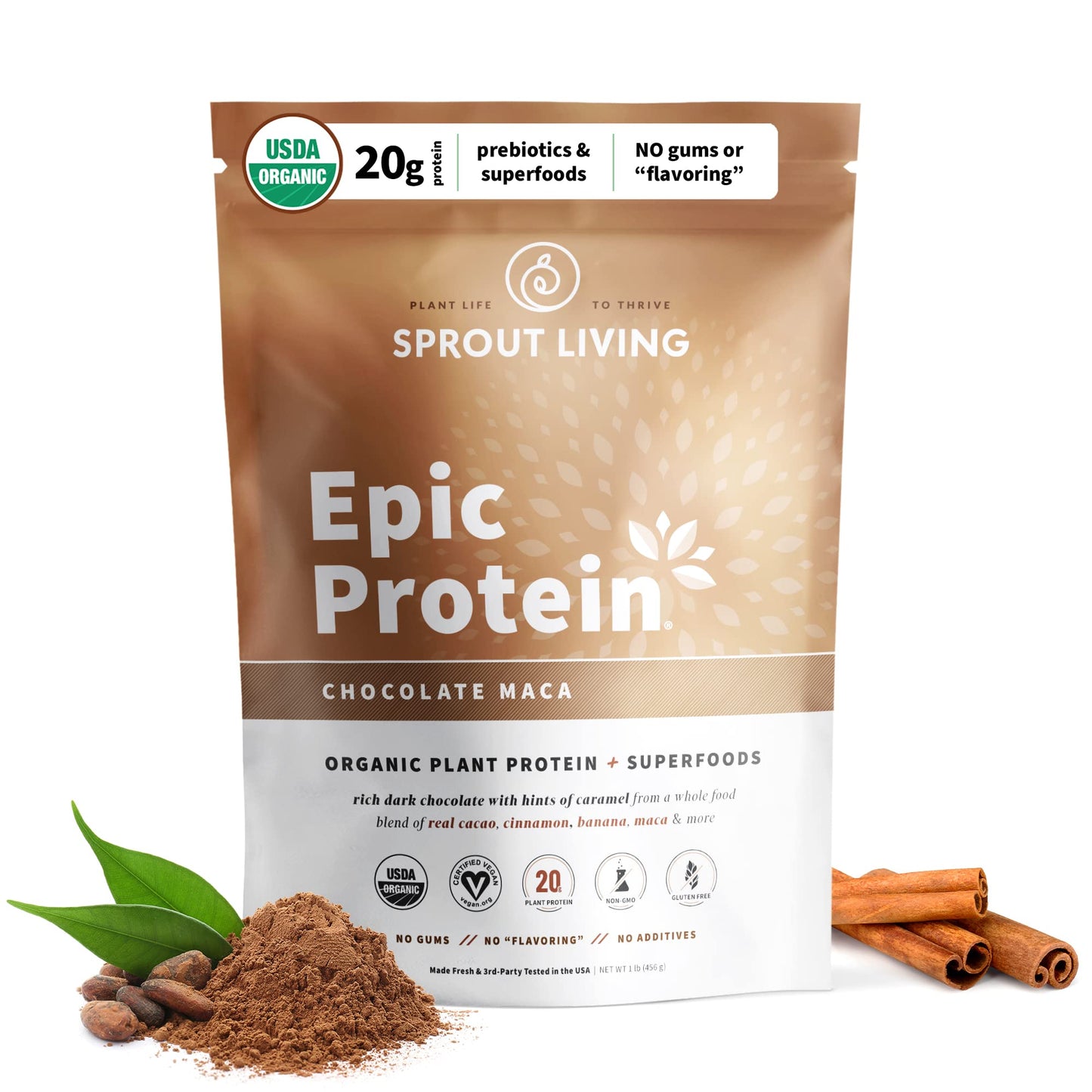 Sprout Living Epic Protein, Plant Based Protein & Superfoods Powder, Chocolate Maca Powder | 20 Grams Organic Protein Powder, Vegan, Non Dairy, Non-GMO, Gluten Free - dailyvitalstore