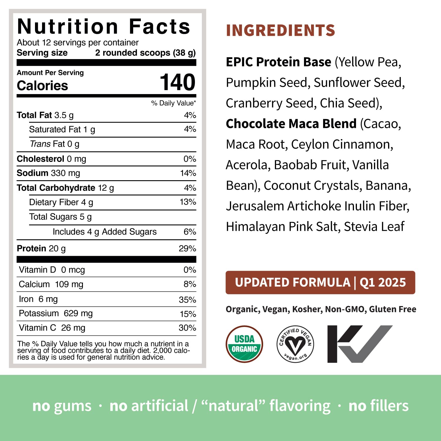 Sprout Living Epic Protein, Plant Based Protein & Superfoods Powder, Chocolate Maca Powder | 20 Grams Organic Protein Powder, Vegan, Non Dairy, Non-GMO, Gluten Free - dailyvitalstore