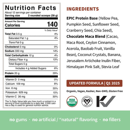 Sprout Living Epic Protein, Plant Based Protein & Superfoods Powder, Chocolate Maca Powder | 20 Grams Organic Protein Powder, Vegan, Non Dairy, Non-GMO, Gluten Free - dailyvitalstore
