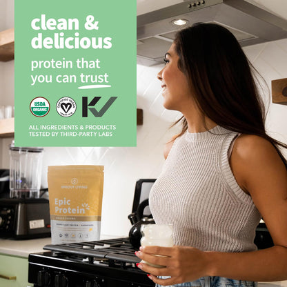 Sprout Living Epic Protein, Plant Based Protein & Superfoods Powder, Vanilla Lucuma Powder | 20 Grams Organic Protein Powder, Vegan, Non Dairy, Non-GMO, Gluten Free, Low Sugar (1 Pound, 12 Servings) - dailyvitalstore