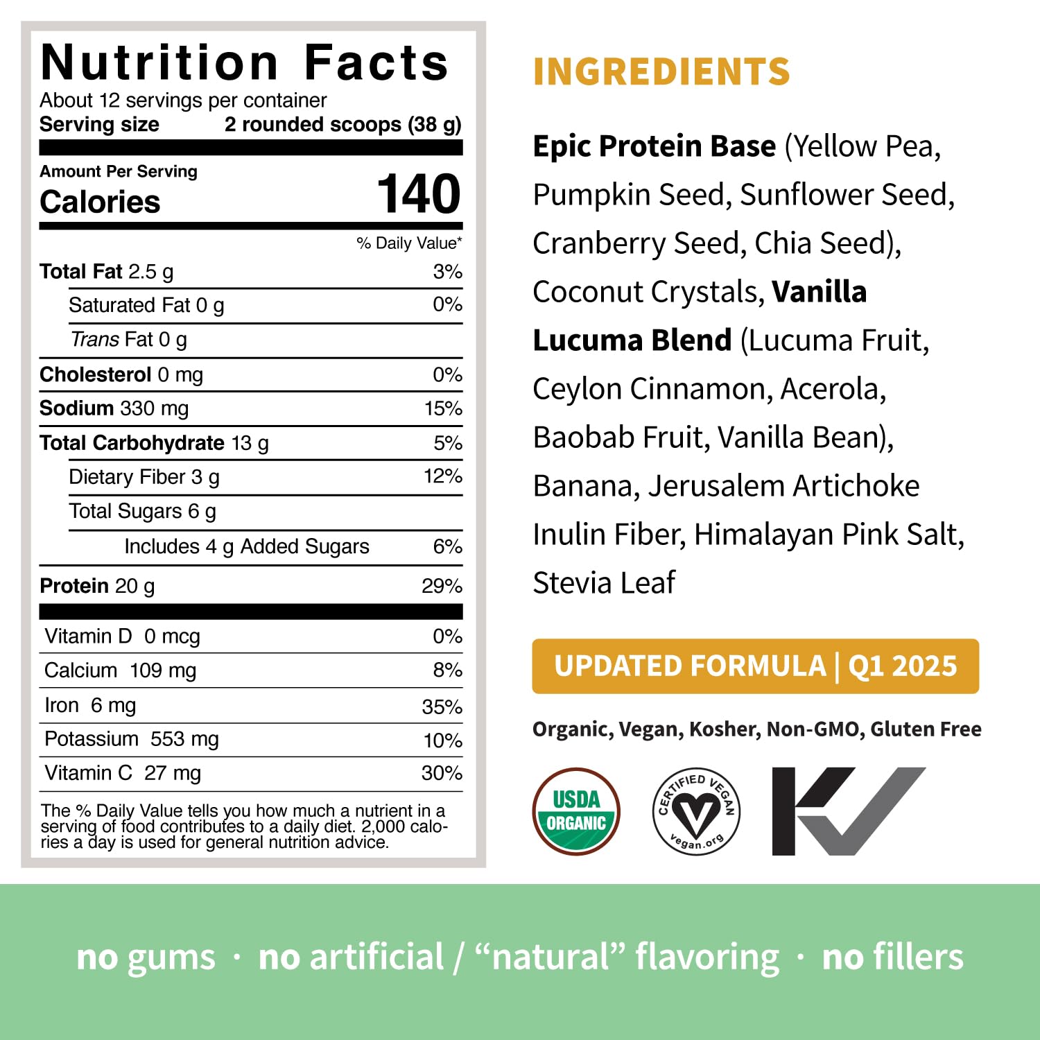 Sprout Living Epic Protein, Plant Based Protein & Superfoods Powder, Vanilla Lucuma Powder | 20 Grams Organic Protein Powder, Vegan, Non Dairy, Non-GMO, Gluten Free, Low Sugar (1 Pound, 12 Servings) - dailyvitalstore
