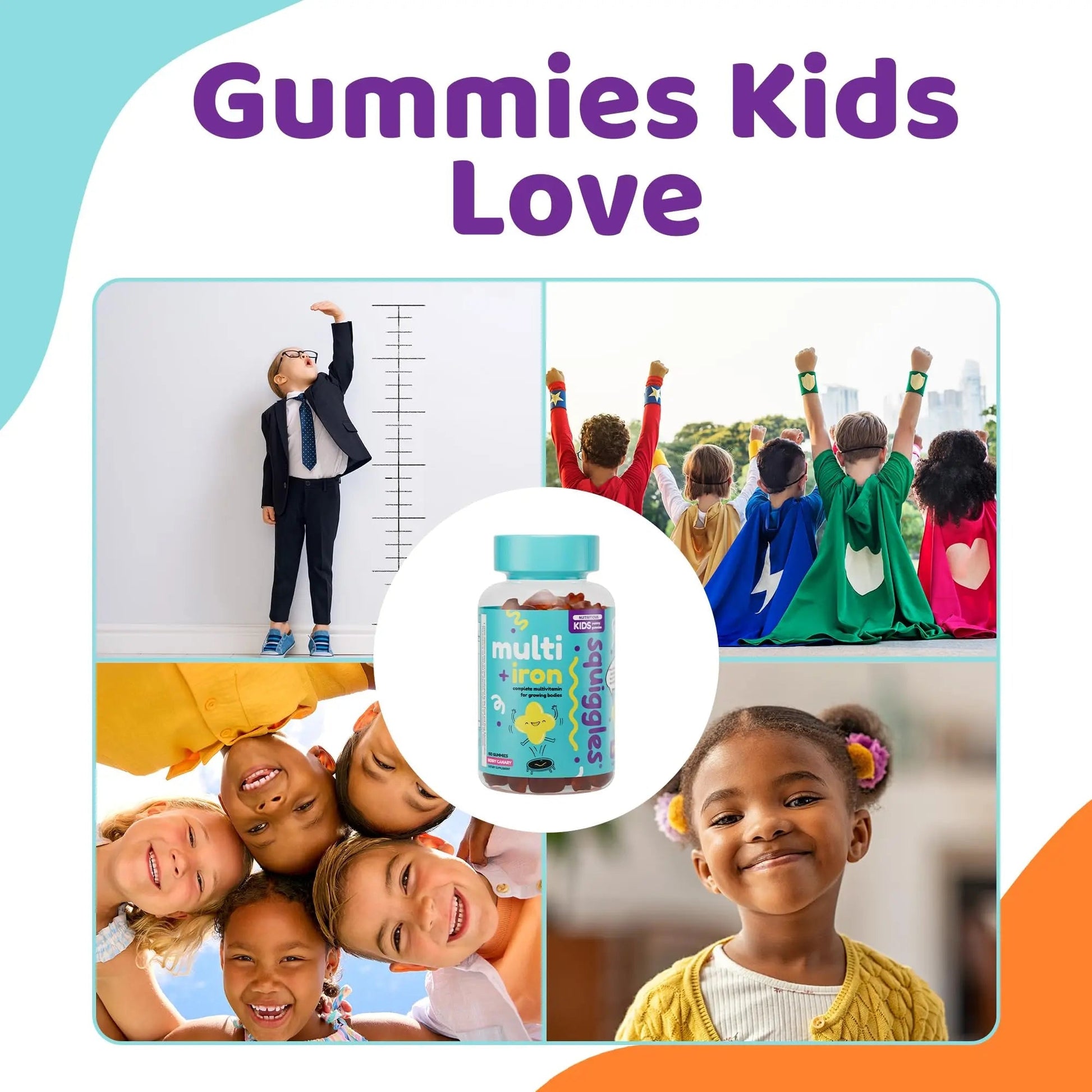 Squiggles Kids Multivitamin + Iron Gummies - Low Sugar Gummy Vitamins with Iron Supplements for Kids - dailyvitalstore