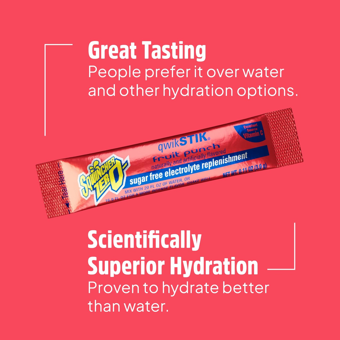 Sqwincher Zero Qwik Stik, Fruit Punch, Sugar Free, Low Calorie, Low Sodium Electrolyte Powder Hydration Drink Mix, .11 0z Packet (Pack of 50) - dailyvitalstore