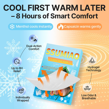 ssumiao 18pcs Menthol 4% & Capsaicin 0.25% Pain Relief Patches, 12-Hour Hydrogel Topical Analgesic, Back/Neck/Knee/Shoulder Muscle & Joint Relief, Non-Drowsy, Low-Odor, Individually Wrapped - dailyvitalstore