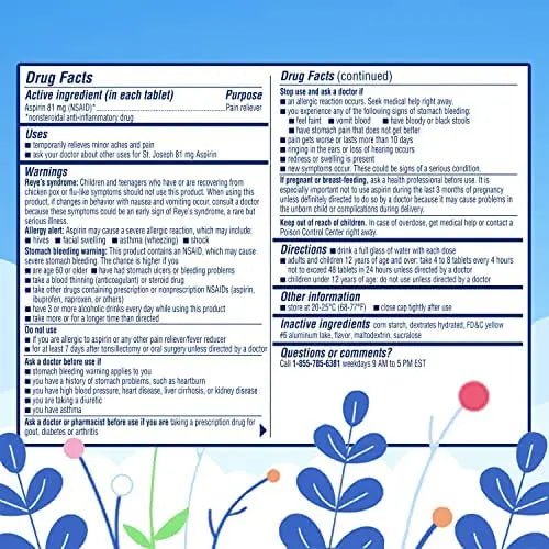 St. Joseph Aspirin Pain Reliever (NSAID) 81mg, Chewable Orange Tablets Adult Low Dose Regimen , 108 ct (3 x 36 ct Tablets per Bottle) - dailyvitalstore